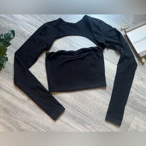 Garage Black Long Sleeve Shrug and Cropped Tube Top Set. Size XS